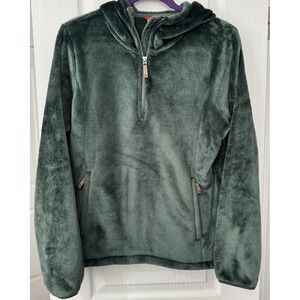 Gerry Women's Medium Green Quarter Zip Long Sleeve Fleece Hooded Jacket Pockets